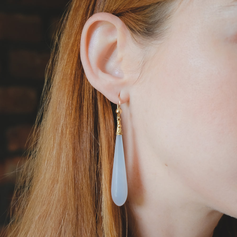 Georgian Blue Chalcedony Teardrop Earrings