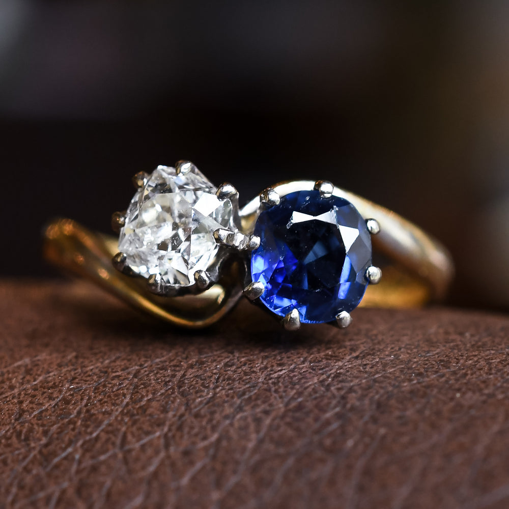 Art Nouveau Sapphire & Diamond Toi et Moi Engagement Ring