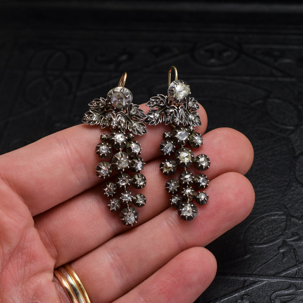 Georgian Rose Cut Diamond Day & Night Earrings