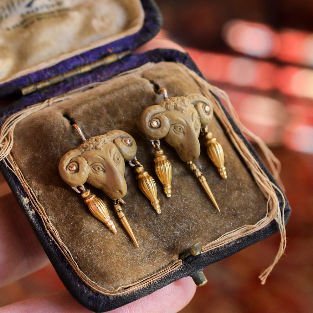 Victorian Archaeological Revival Ram's Head Earrings