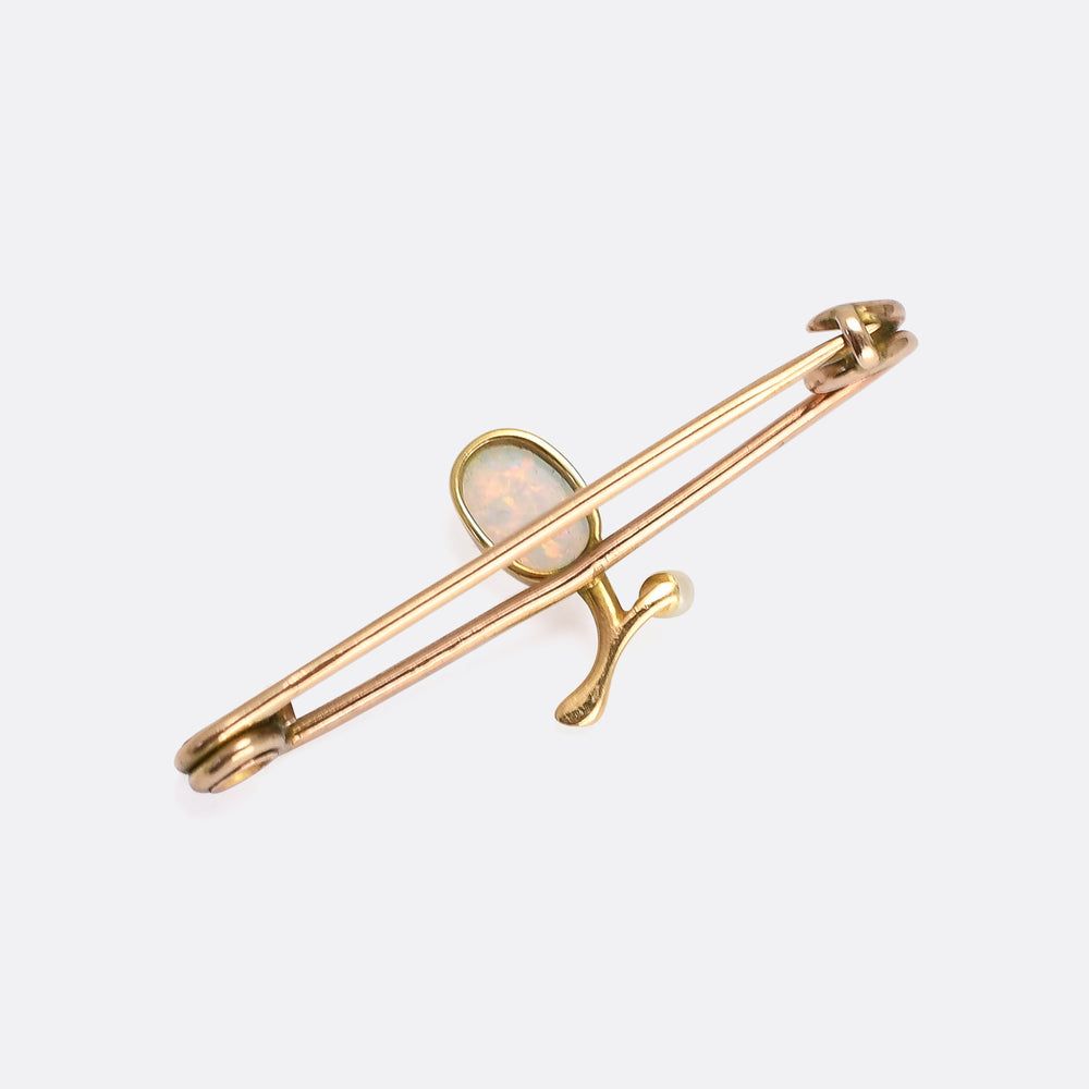 Edwardian Opal & Pearl Olive Branch Brooch