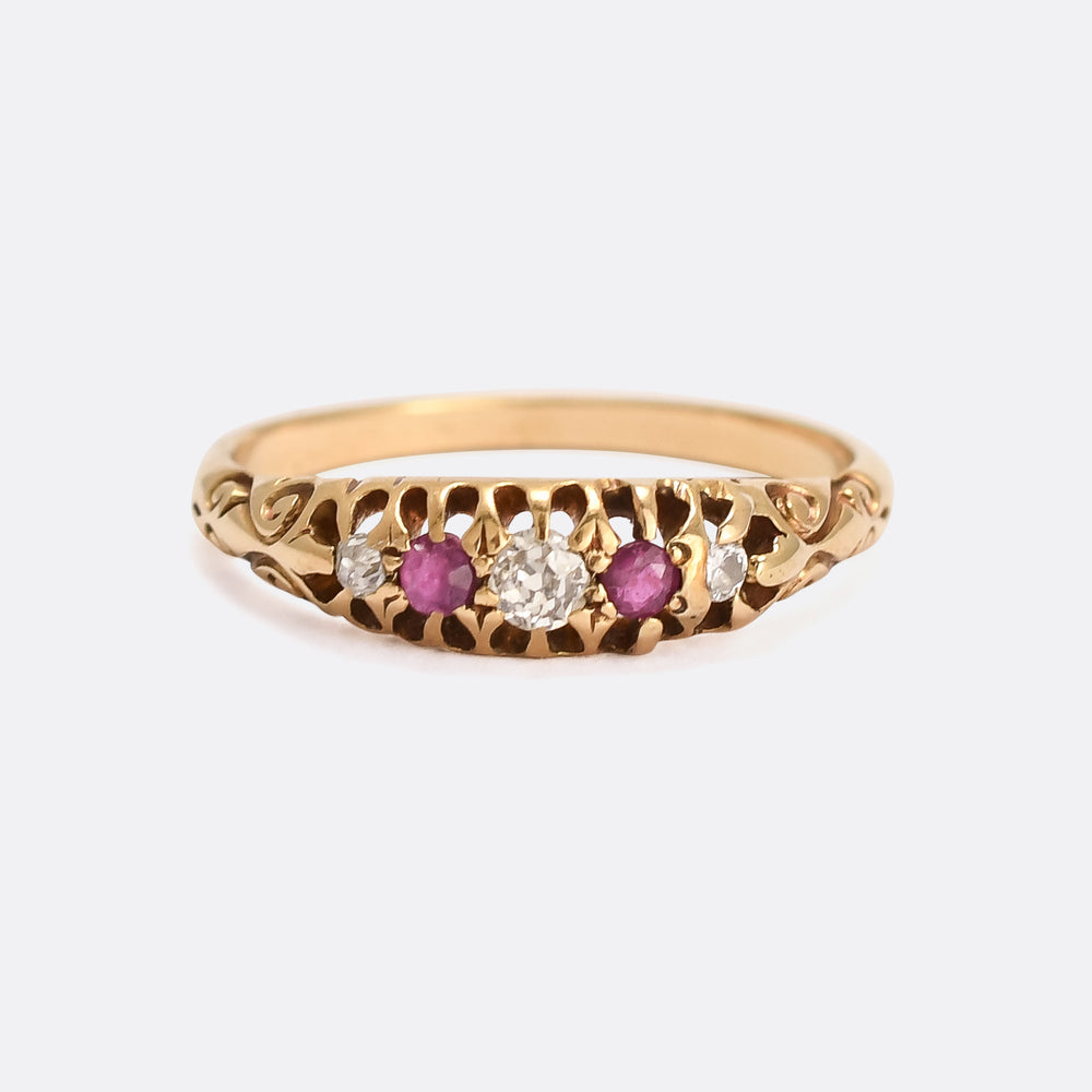 Victorian Diamond & Ruby 5-Stone Boat Ring