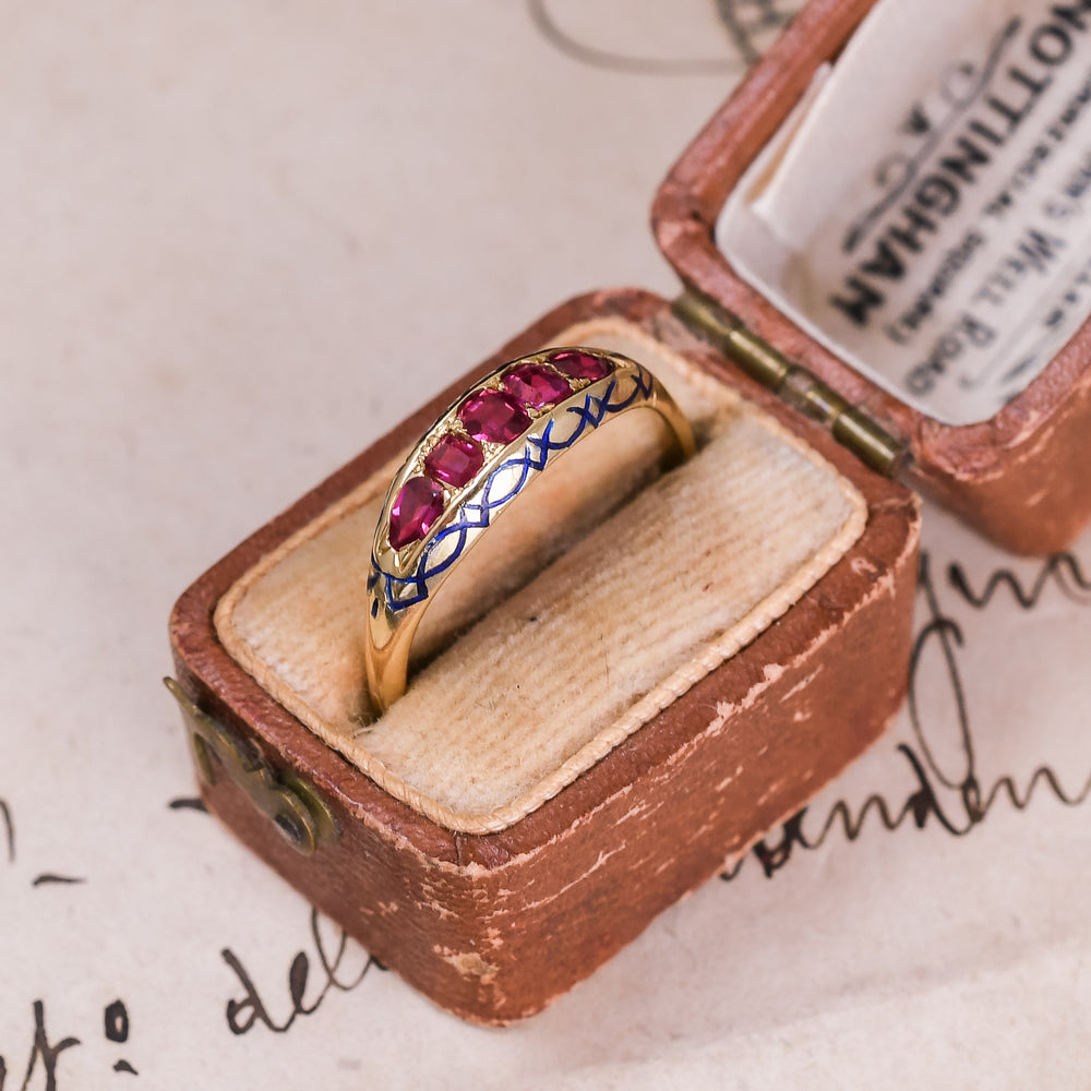 Victorian Enamelled Ruby 5-Stone Ring