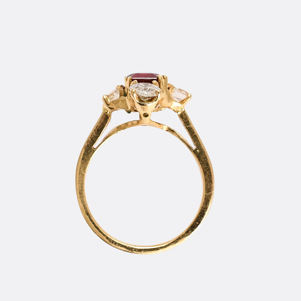 Vintage Red Spinel & Diamond Compass Point Ring