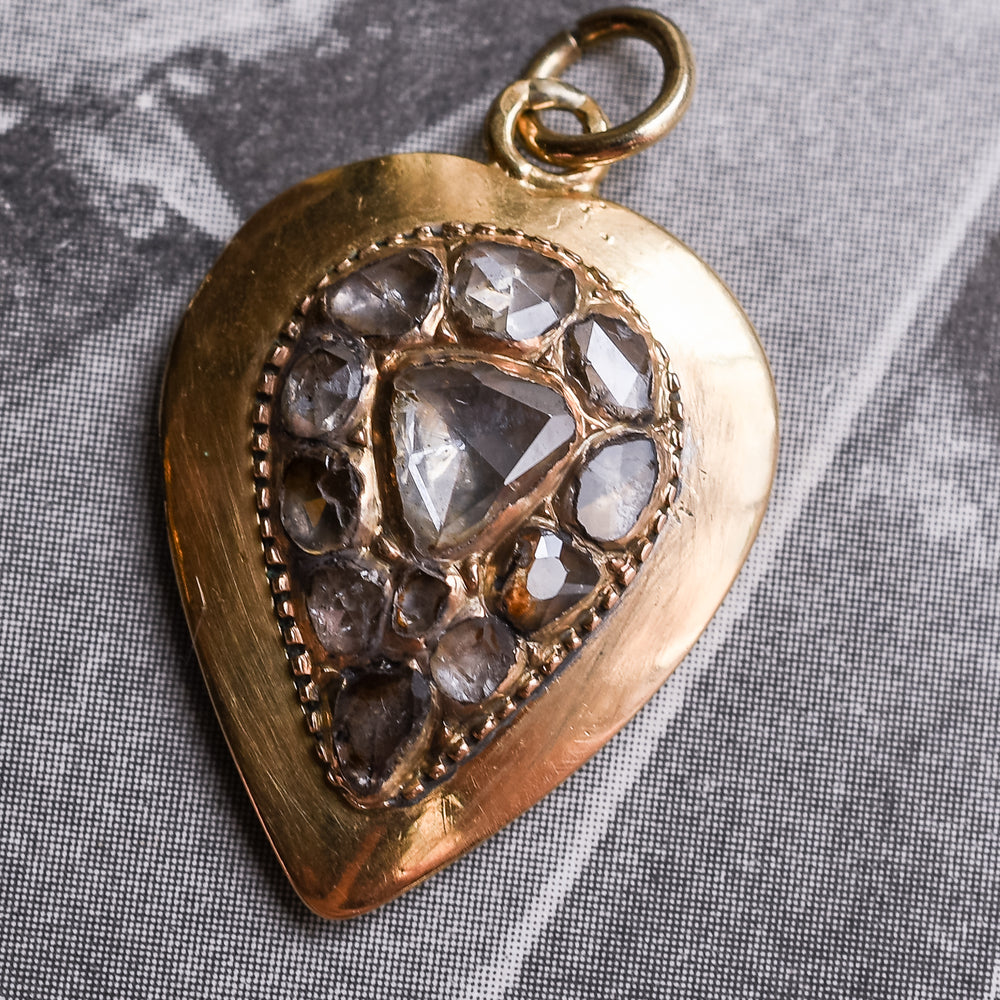 Early Georgian Rose Diamond Heart Pendant