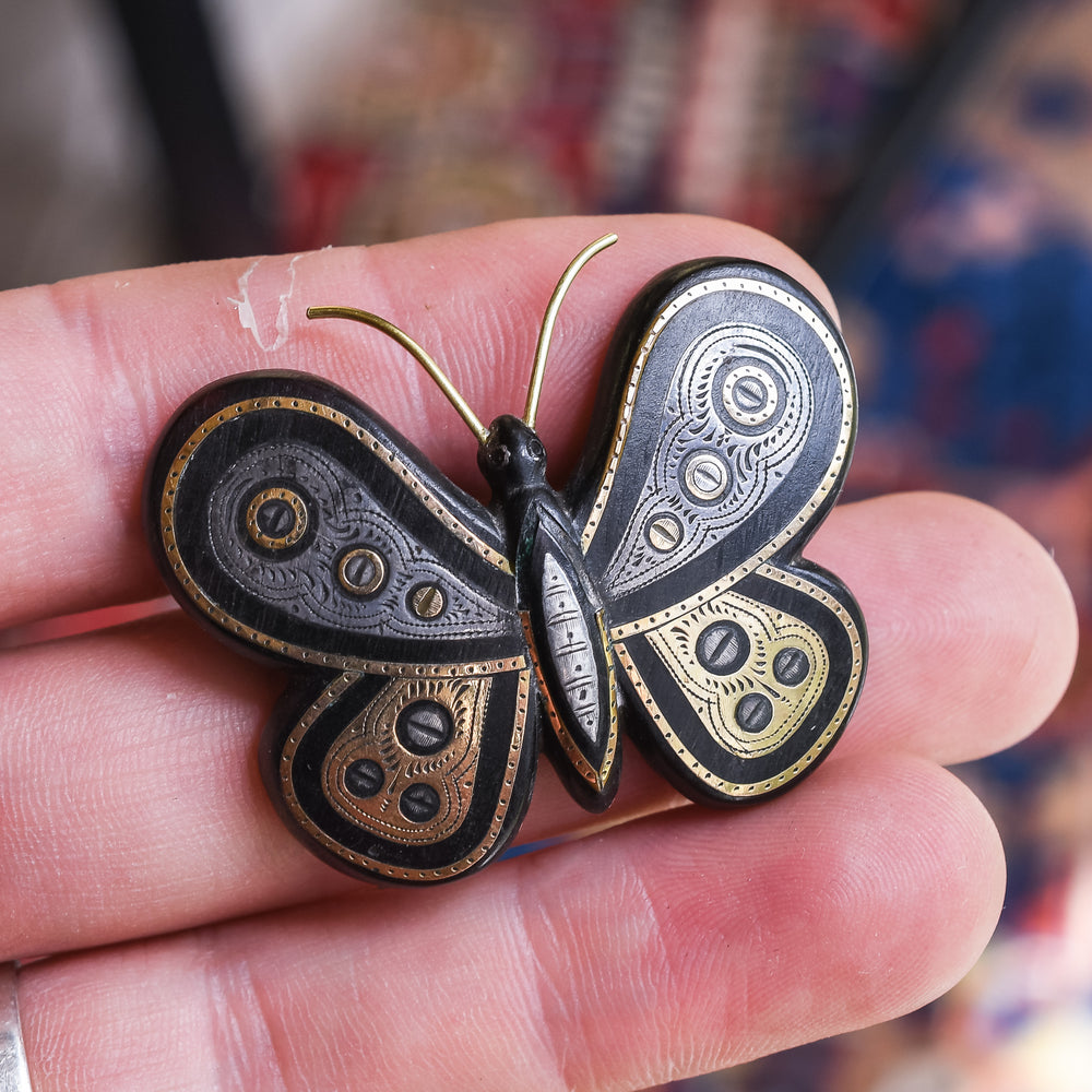 Mid Victorian Pique Butterfly Brooch