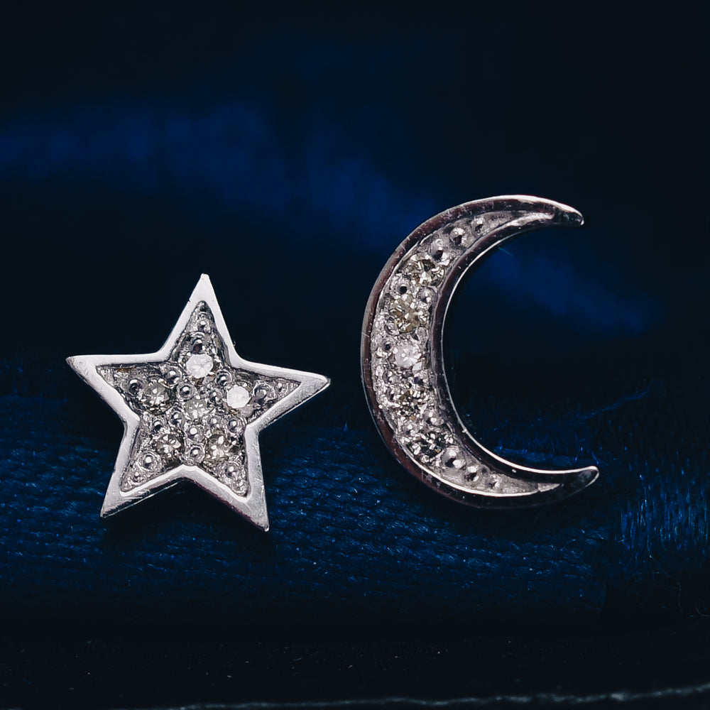 Contemporary Diamond Moon & Star Earrings