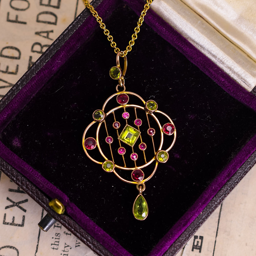 Edwardian Ruby & Peridot Openwork Pendant