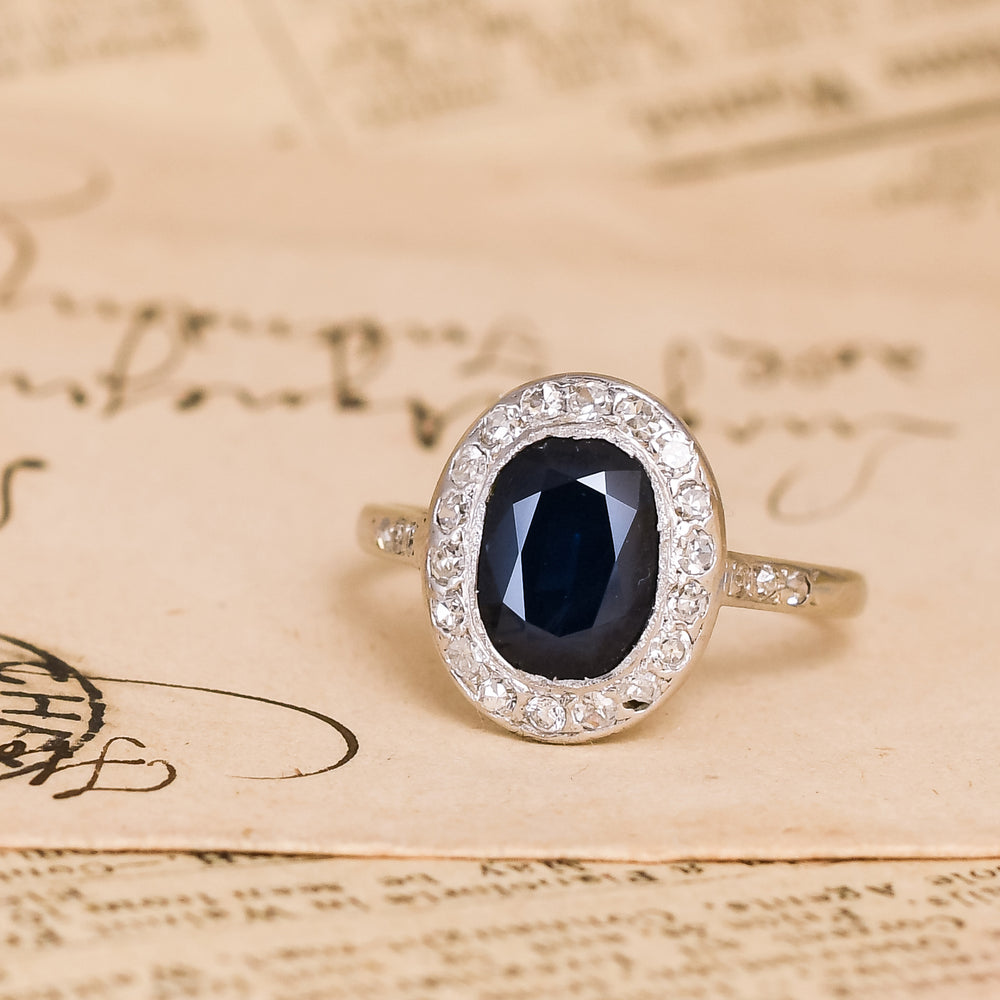 Edwardian Sapphire & Diamond Oval Cluster Ring
