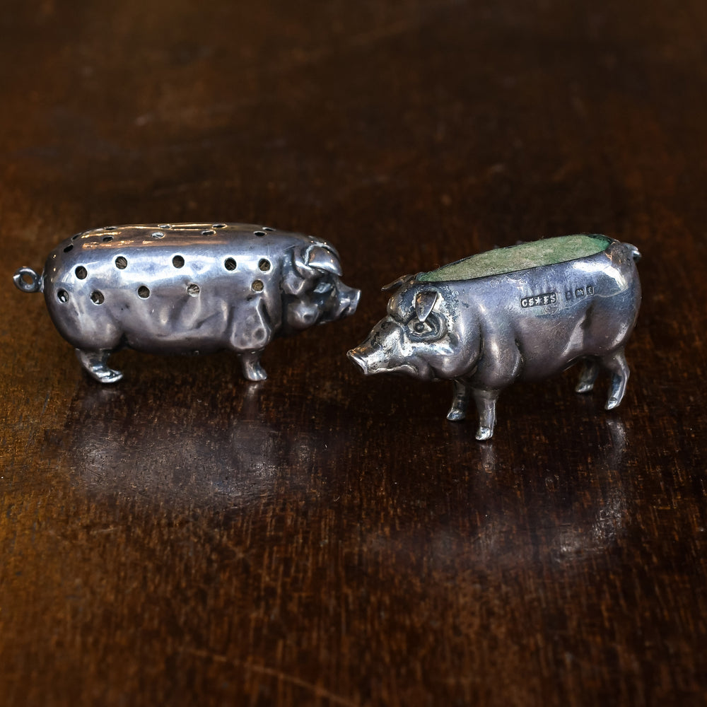 Pair of Edwardian Silver Pig Pin Cushions