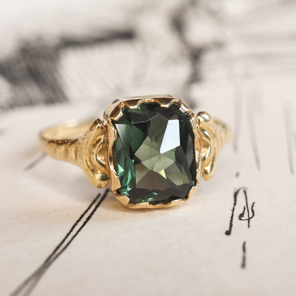 Mid-Century Green Spinel Solitaire Ring