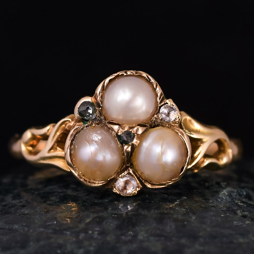Georgian Pearl Three-Stone Cluster Ring
