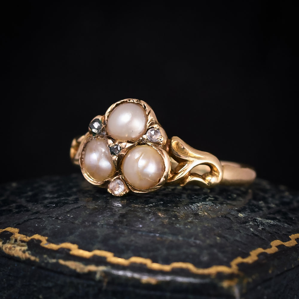 Georgian Pearl Three-Stone Cluster Ring