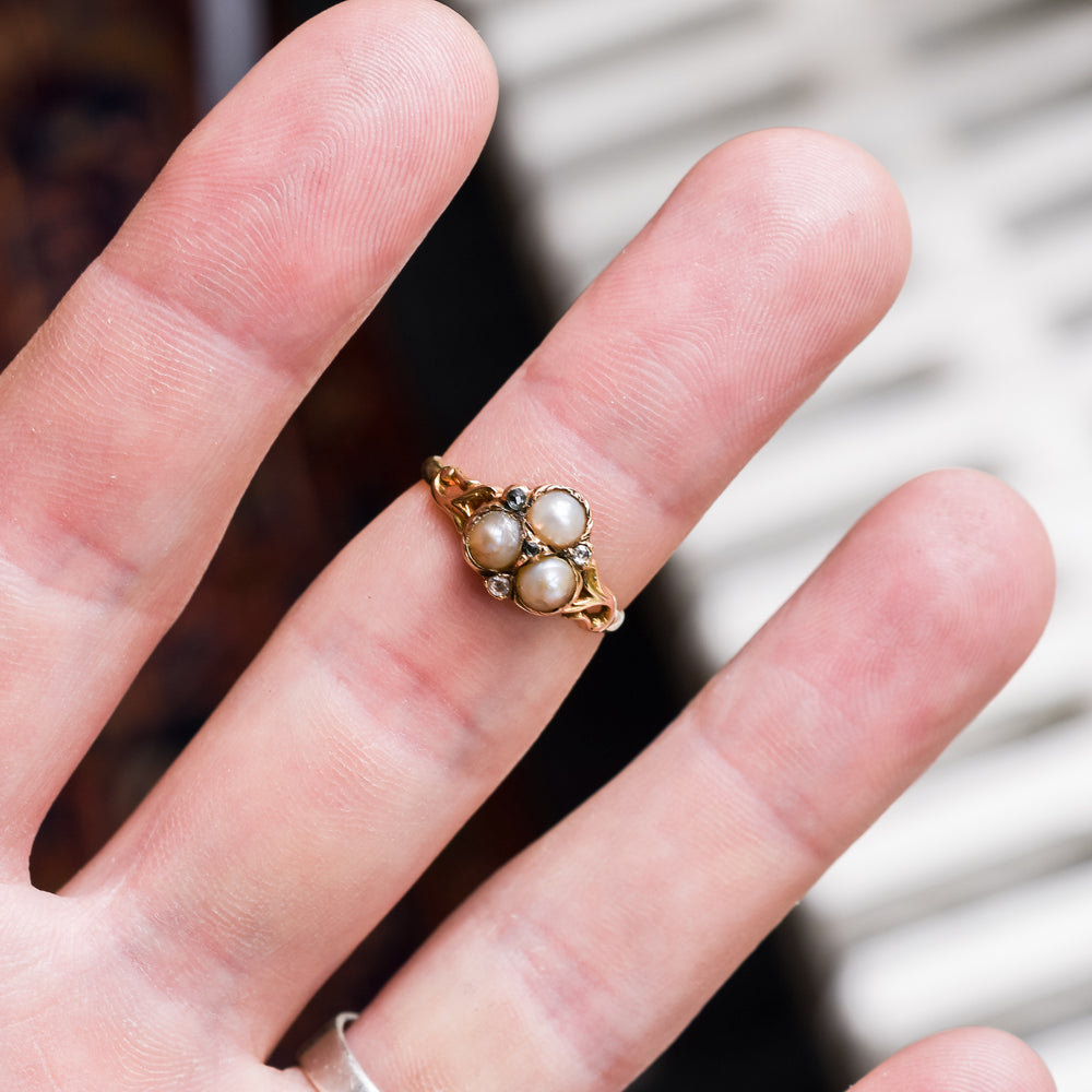 Georgian Pearl Three-Stone Cluster Ring