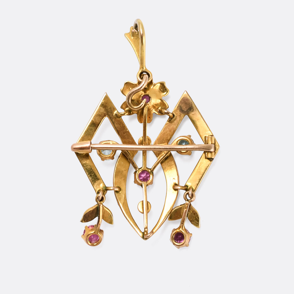 Antique Jugendstil Zircon & Pearl Lavalier Pendant