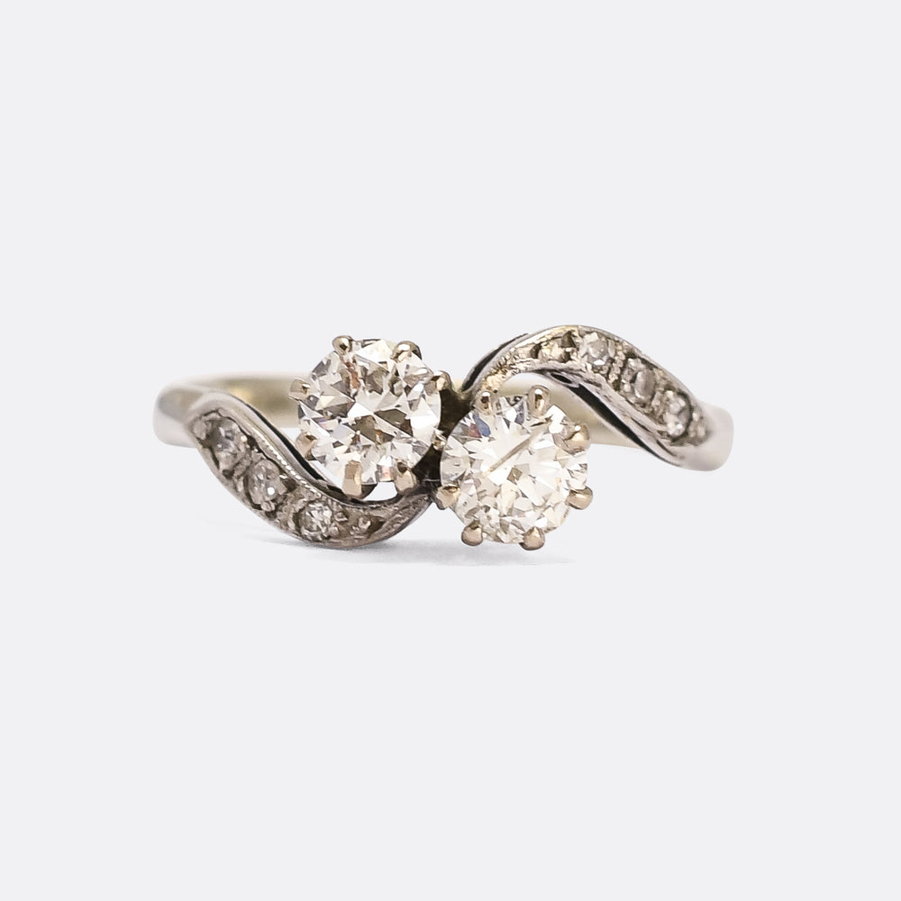 Art Deco 0.80ct Toi Et Moi Diamond Crossover Ring