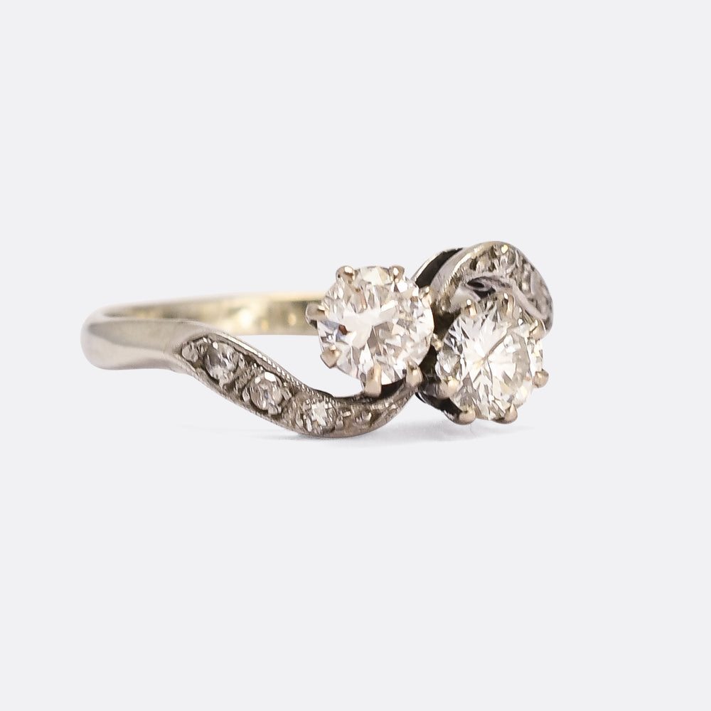 Art Deco 0.80ct Toi Et Moi Diamond Crossover Ring