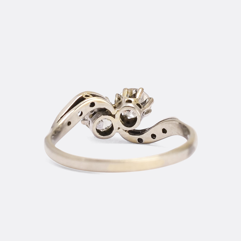 Art Deco 0.80ct Toi Et Moi Diamond Crossover Ring