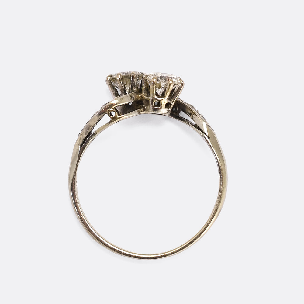 Art Deco 0.80ct Toi Et Moi Diamond Crossover Ring