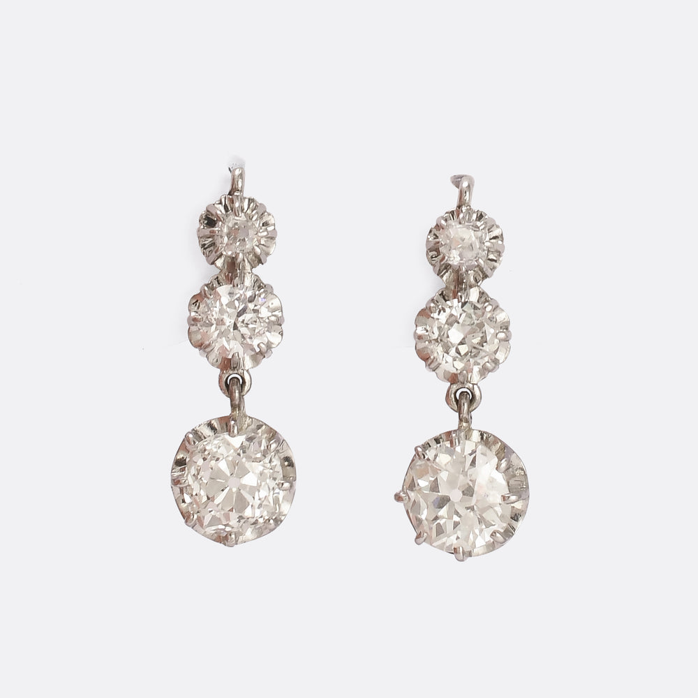 Art Deco 3.30ct Diamond Trilogy Lever-Back Earrings