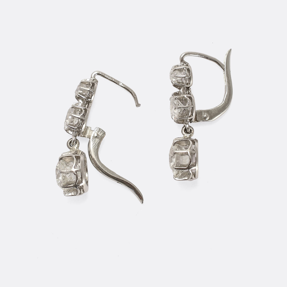 Art Deco 3.30ct Diamond Trilogy Lever-Back Earrings