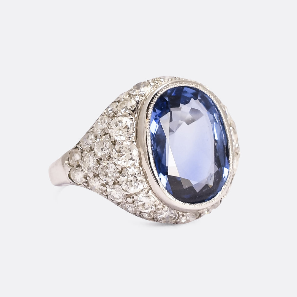 Art Deco 7.57ct No-heat Burma Sapphire Cocktail Ring