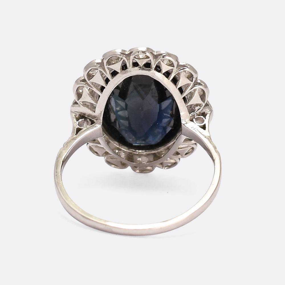 Art Deco 8.90ct Sapphire & Diamond Flower Cluster Ring