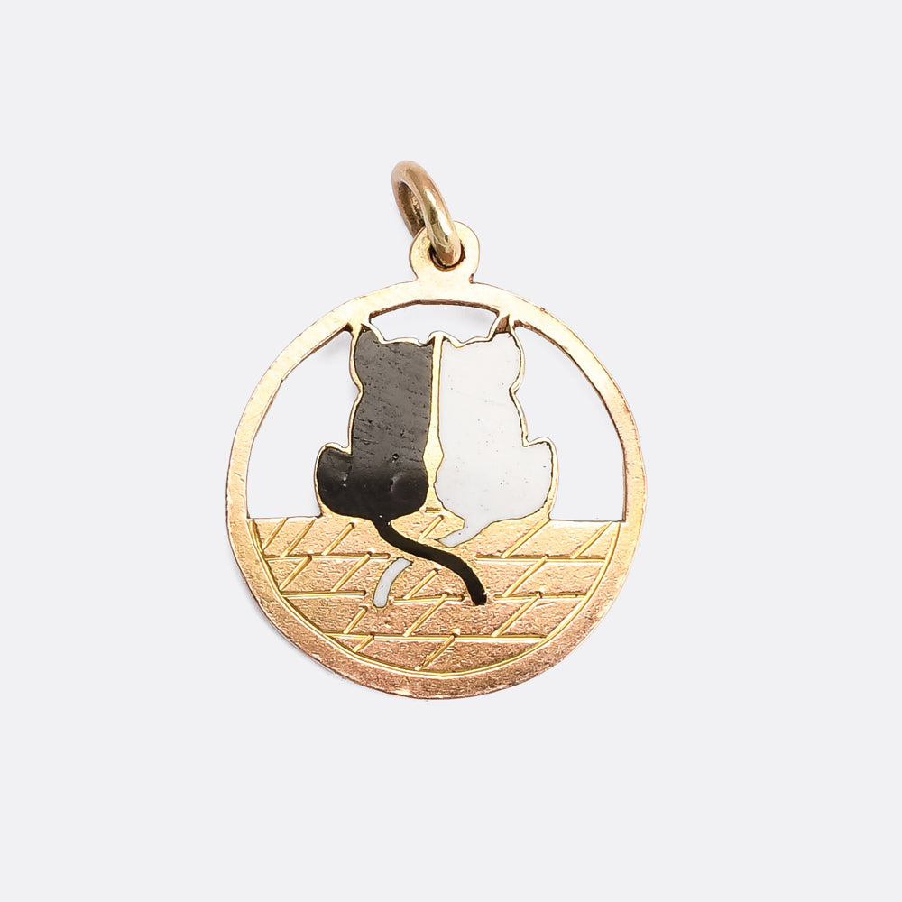 Art Deco Black Cat White Cat Charm