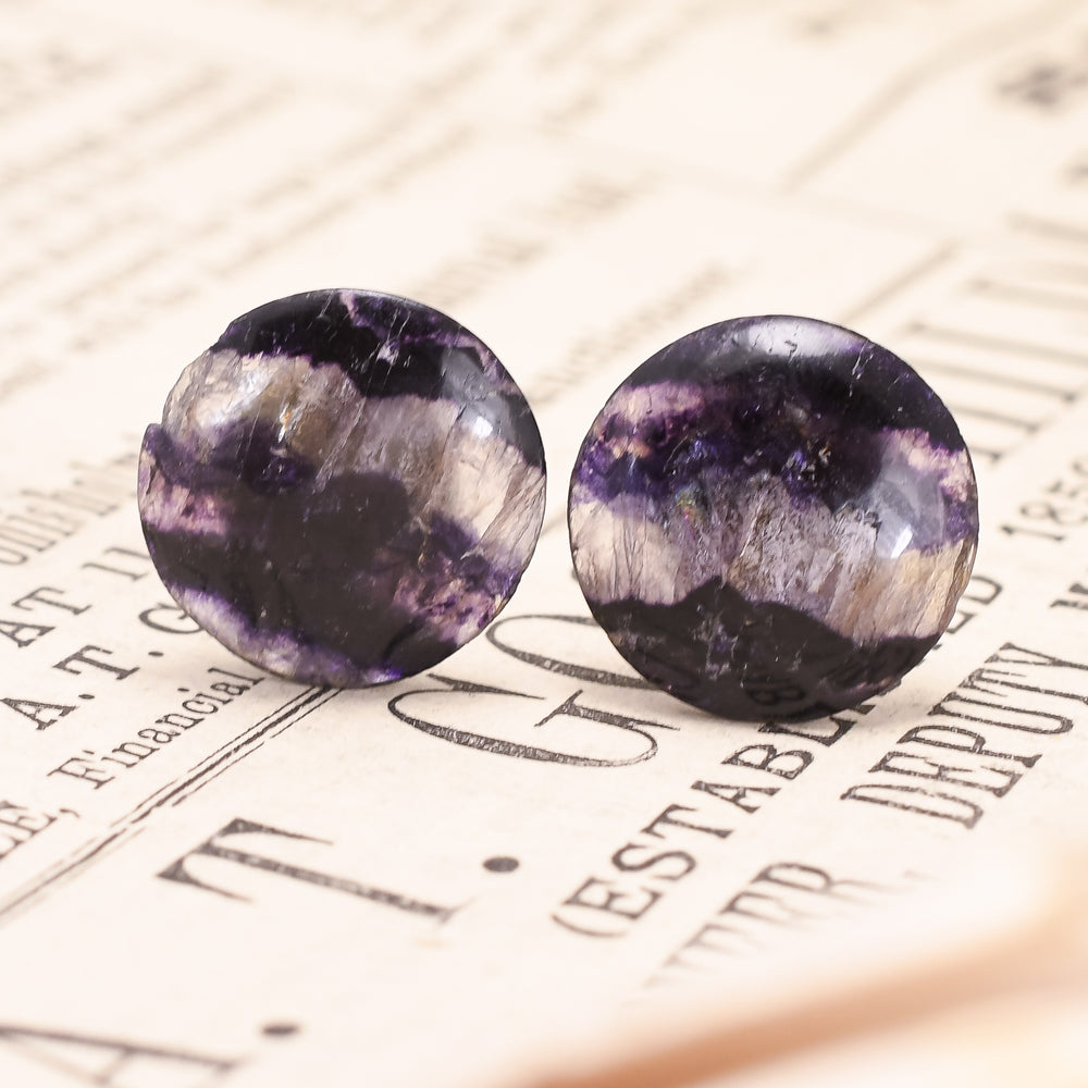Art Deco Blue John Button Earrings