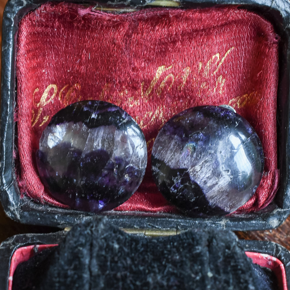 Art Deco Blue John Button Earrings