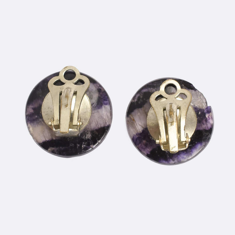 Art Deco Blue John Button Earrings