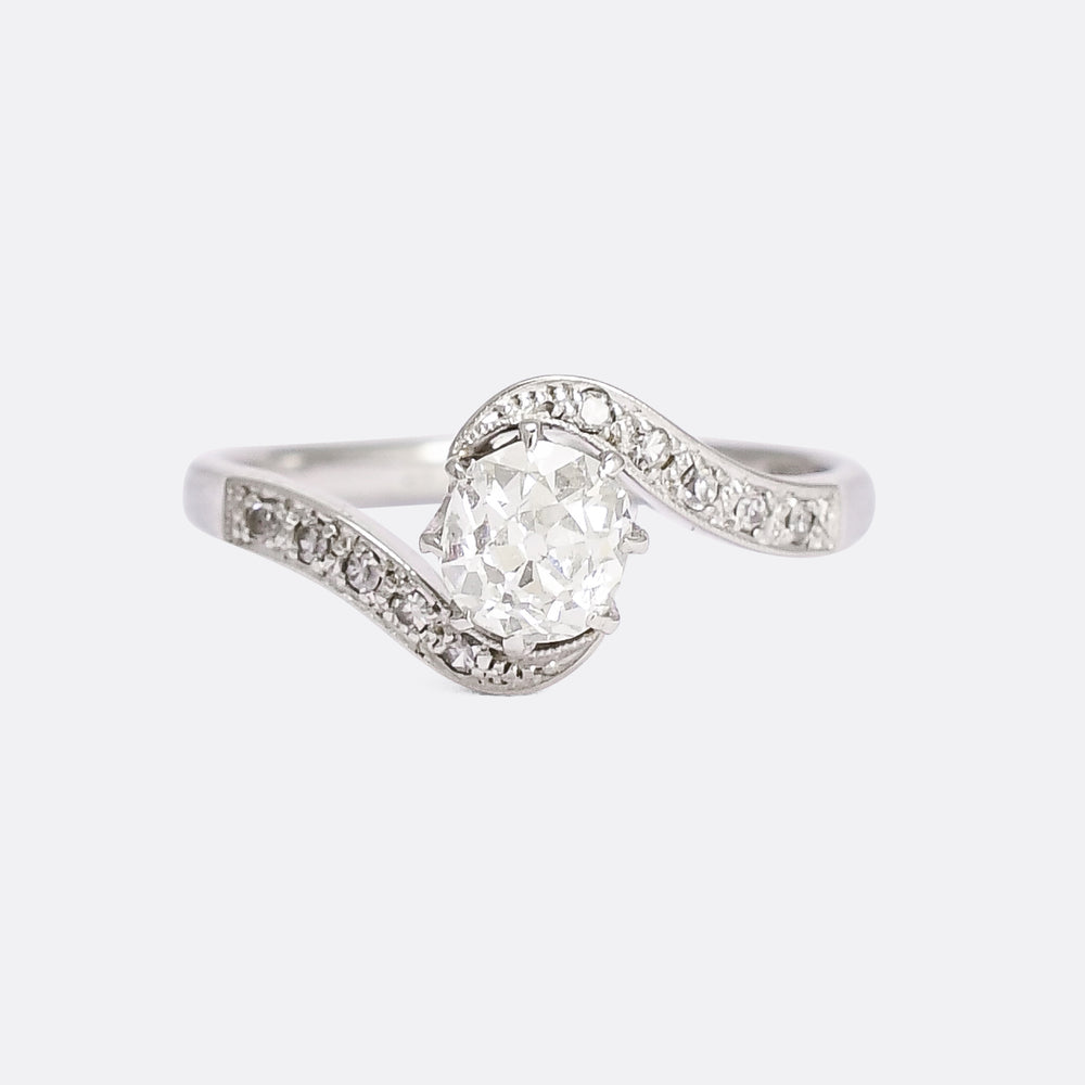 Art Deco Cushion Cut Diamond Twist Ring