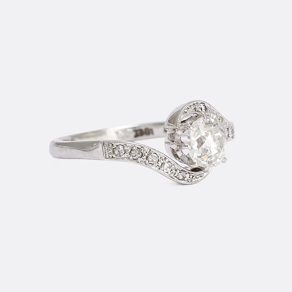 Art Deco Cushion Cut Diamond Twist Ring