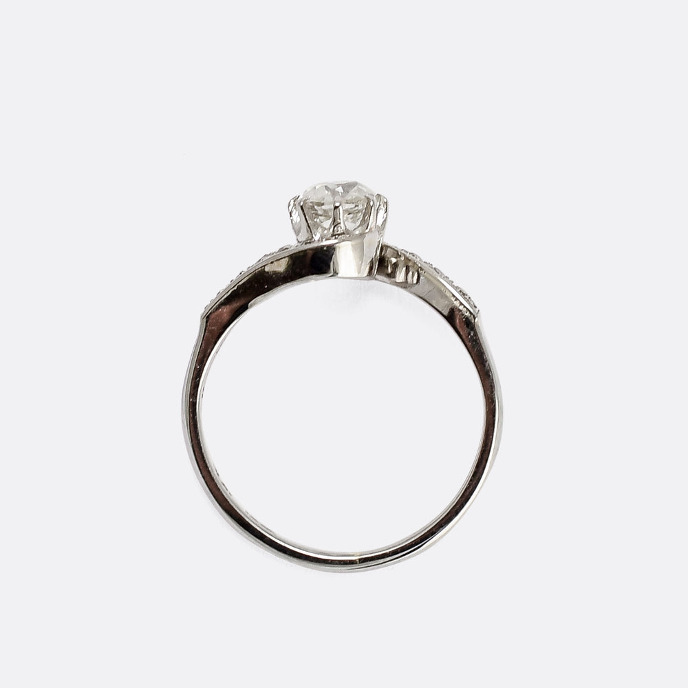 Art Deco Cushion Cut Diamond Twist Ring