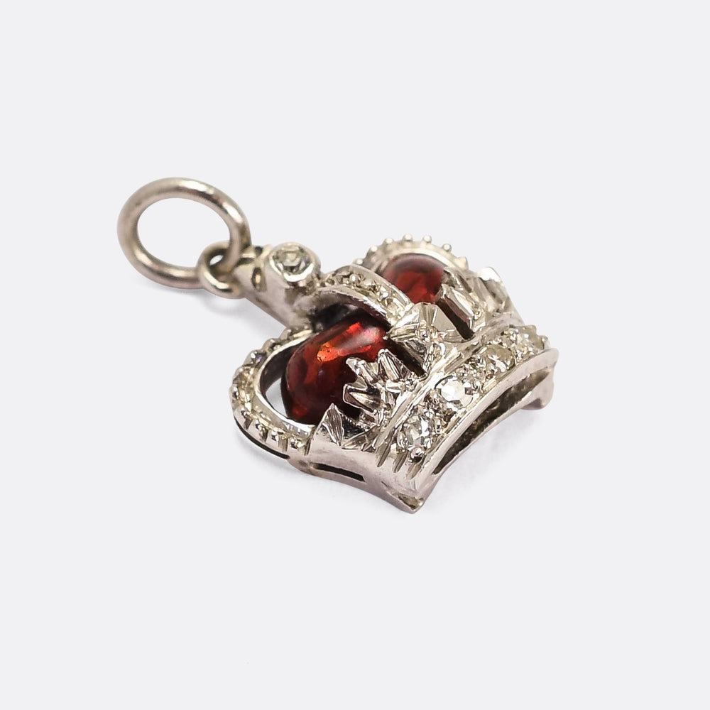 Art Deco Diamond & Enamel Platinum St Edward's Crown Charm