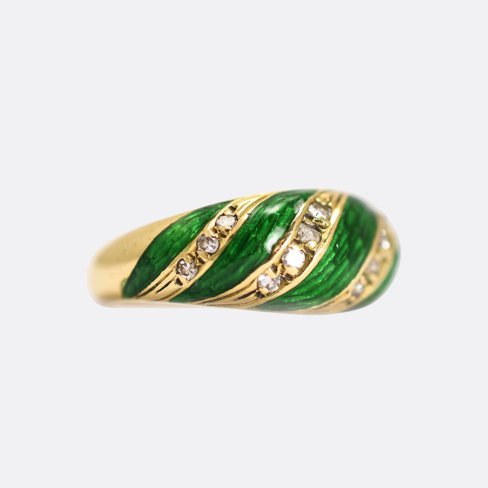 Art Deco Diamond & Guilloché Enamel Ring