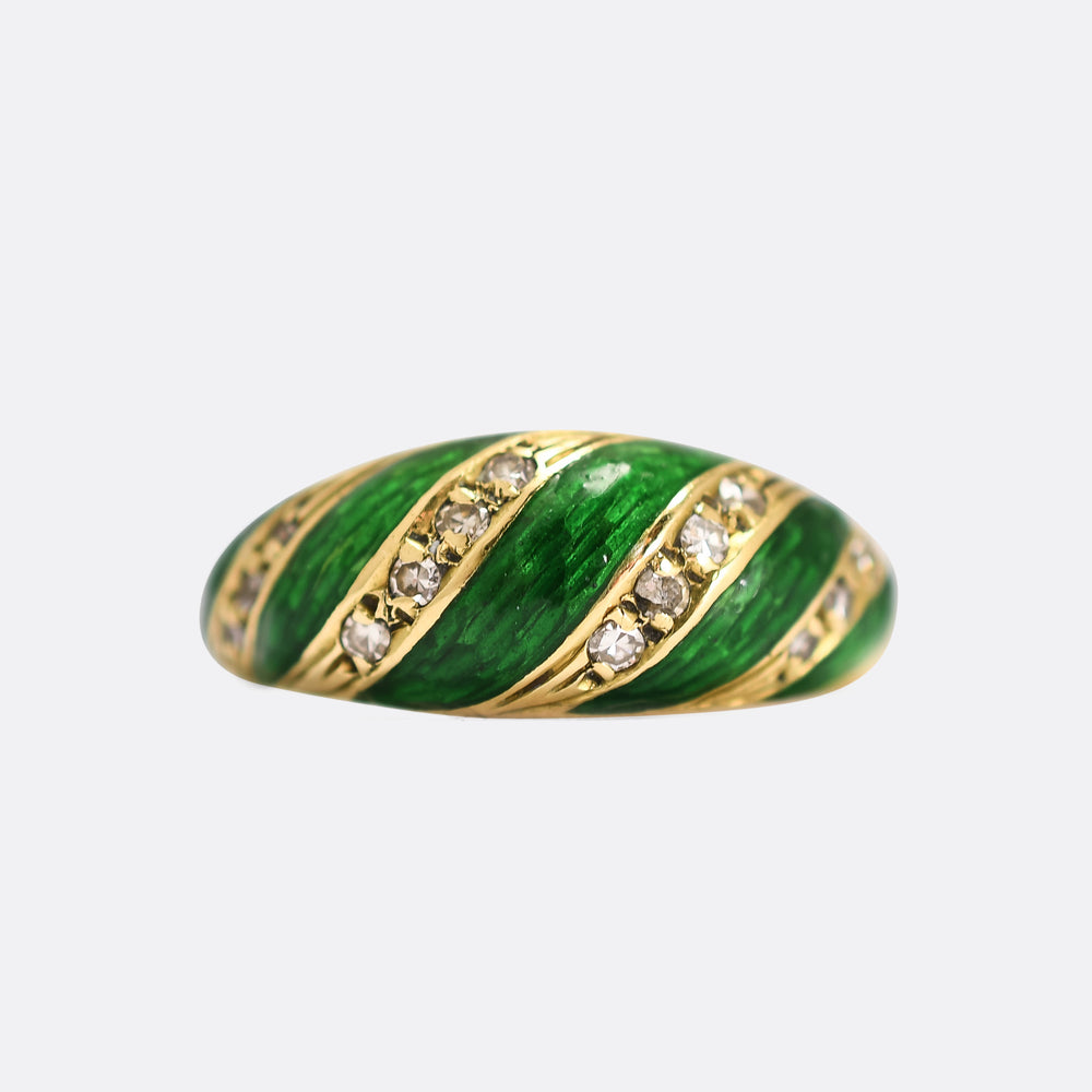 Art Deco Diamond & Guilloché Enamel Ring