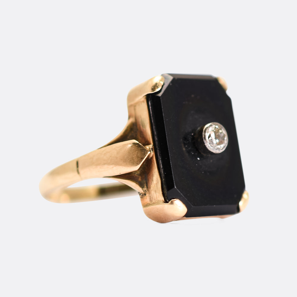 Art Deco Diamond & Onyx Panel Ring