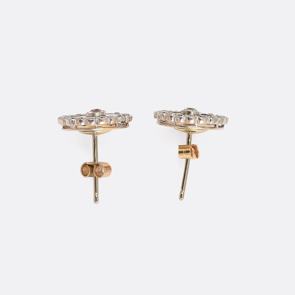 Art Deco Diamond & White Enamel Target Earrings
