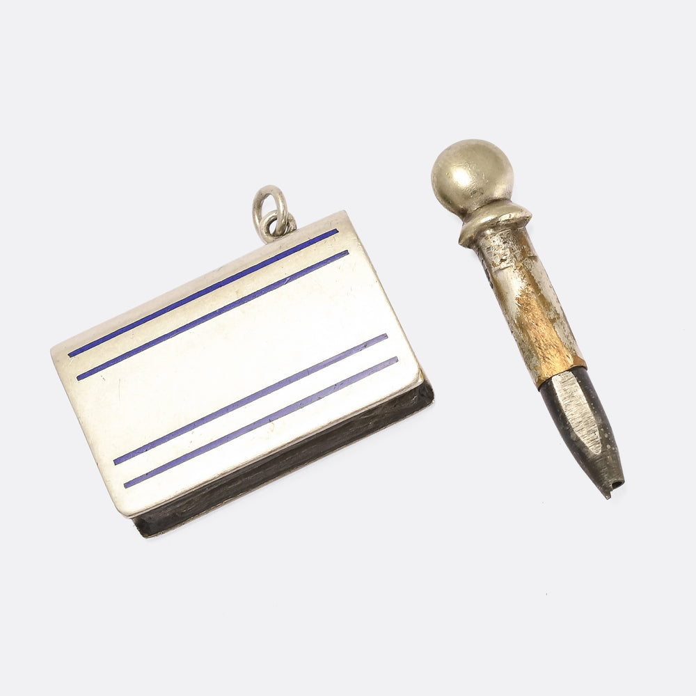 Art Deco Enamelled Book Striker Lighter Pendant