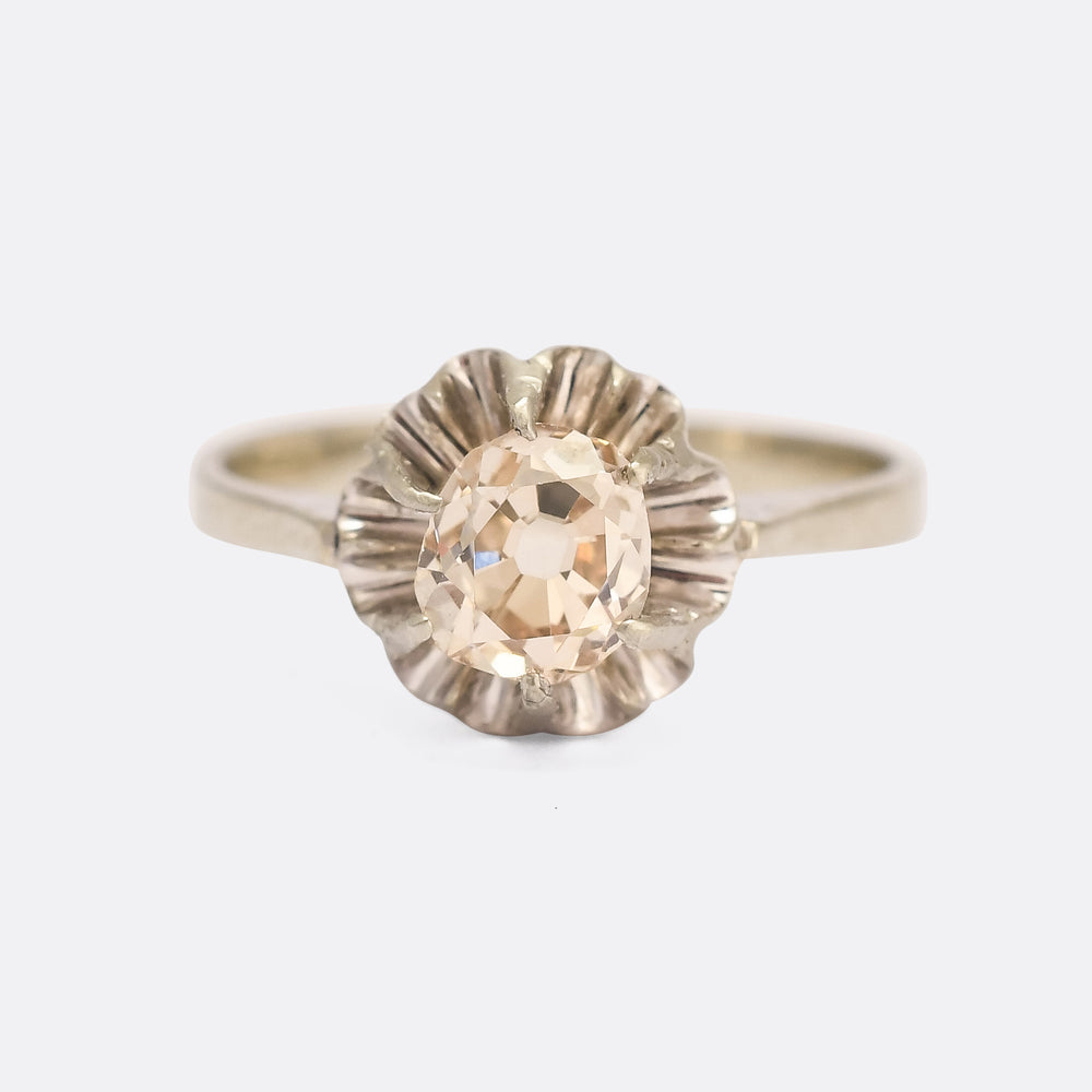 Art Deco Fancy Light Pinkish-Brown Diamond Scalloped Ring