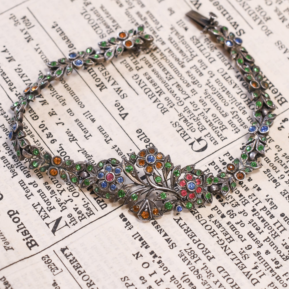 Art Deco Harlequin Paste Flower Bracelet