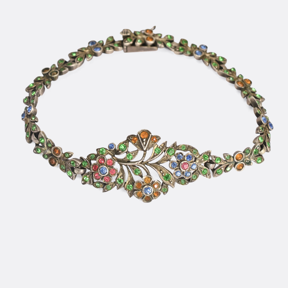 Art Deco Harlequin Paste Flower Bracelet