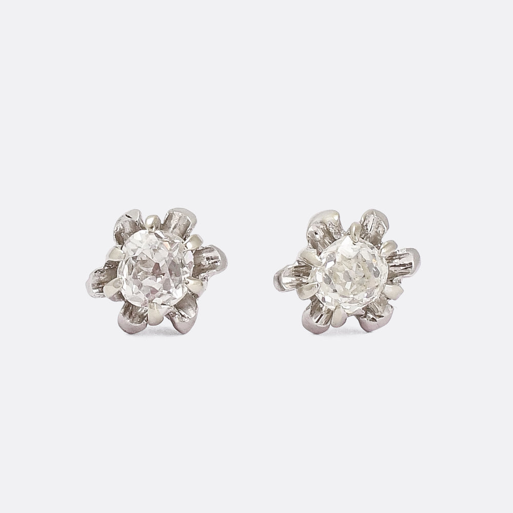 Art Deco Old Cut Diamond Flower Stud Earrings