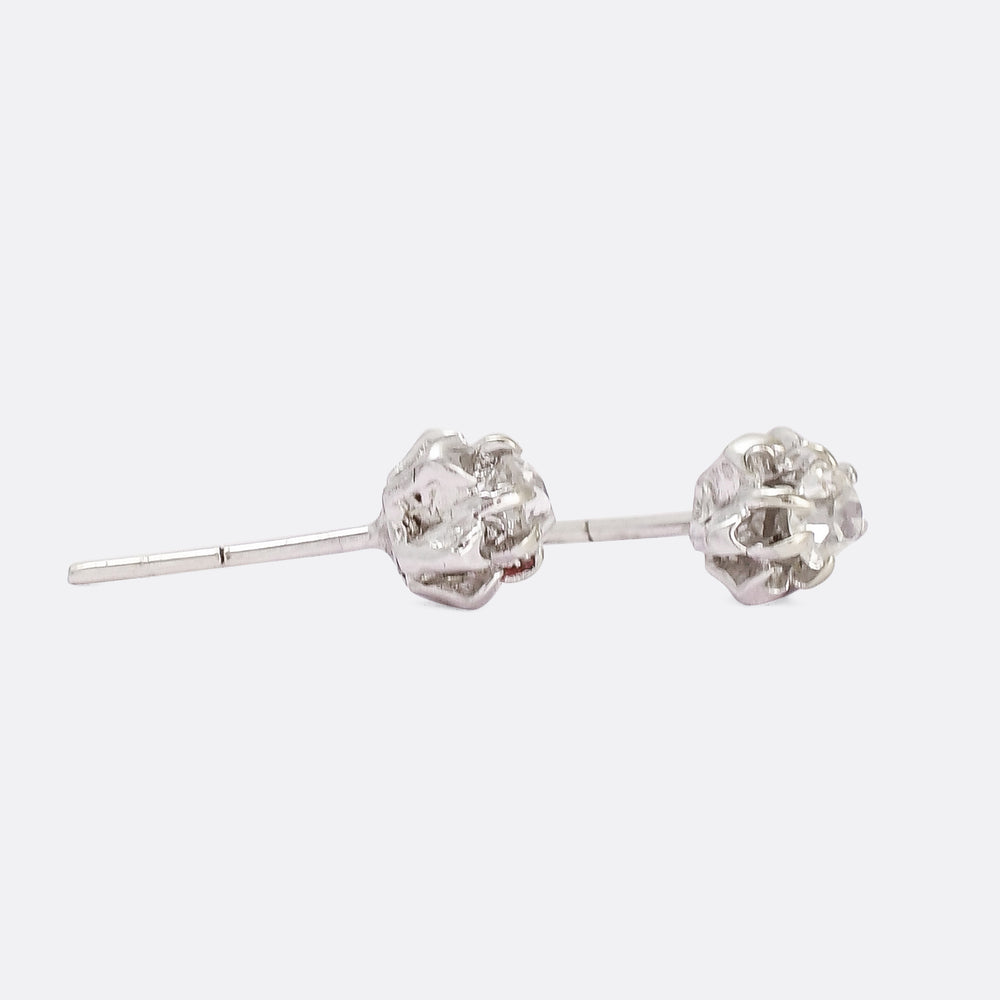 Art Deco Old Cut Diamond Flower Stud Earrings