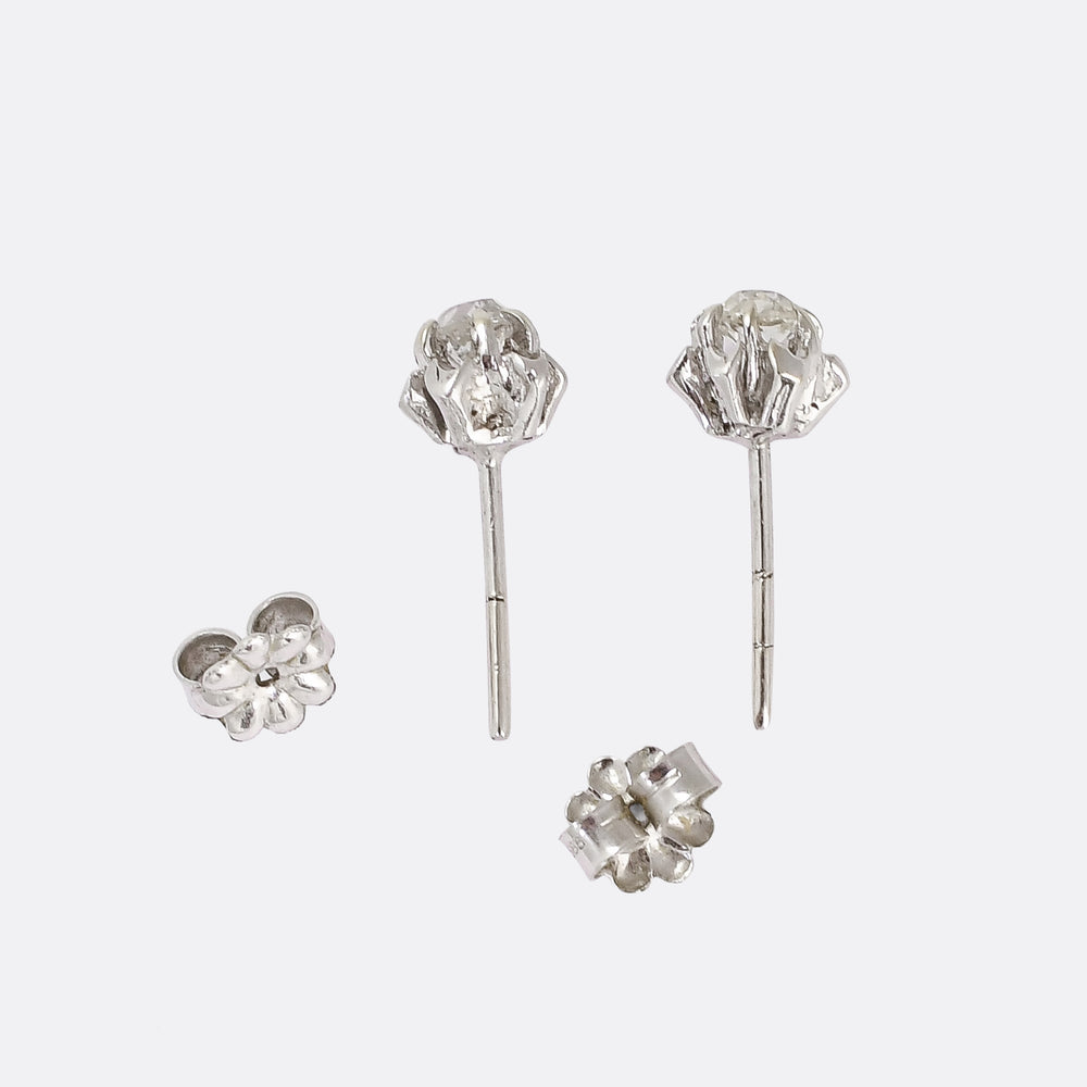 Art Deco Old Cut Diamond Flower Stud Earrings