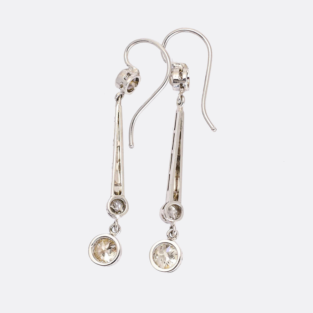 Art Deco Old Euro Diamond Bar Earrings