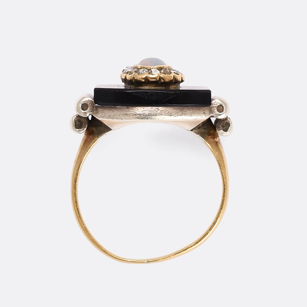 Art Deco Opal Diamond & Onyx Panel Cocktail Ring