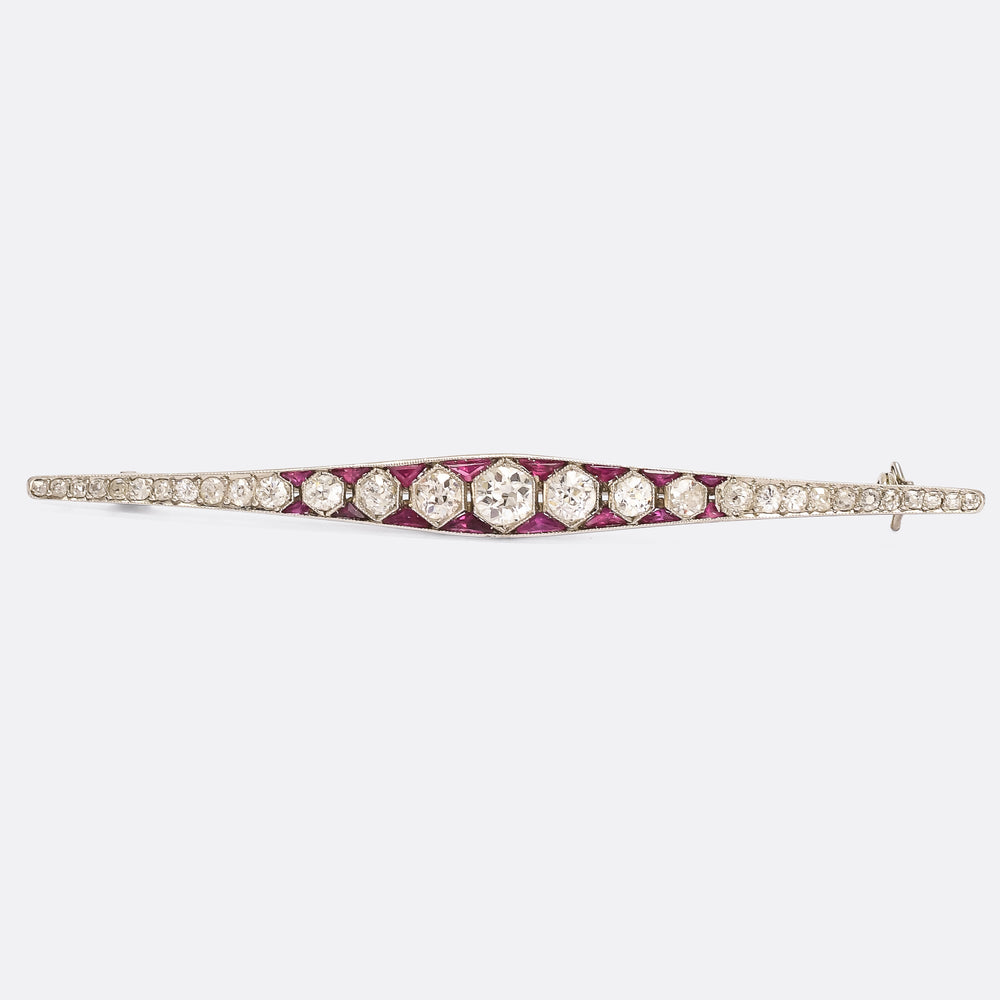 Art Deco Ruby & Diamond Bar Brooch