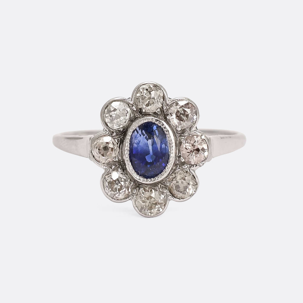Art Deco Sapphire & Diamond Flower Cluster Ring